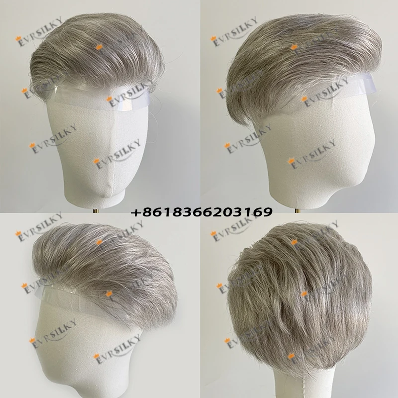 Super Durable Old Man Grey 100% Virgin Human Hair Toupee 1B50 Real Natual Hair C Shaped Vlooped 0.06mm Base Natural Hairline