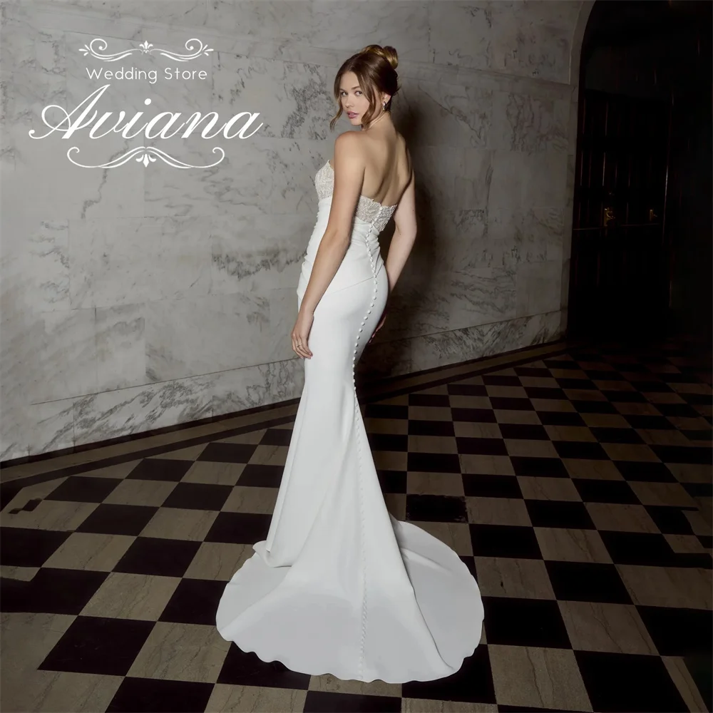 فستان زفاف Aviana مخصص حورية البحر على شكل قلب بدون حمالات سويب تراين دانتيل قابل للانفصال بدون أكمام ترتر طول الأرض بسيط