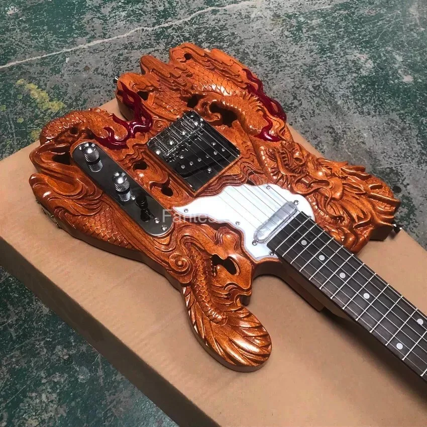 Custom handcrafted carved electric guitar in red with matte finishing