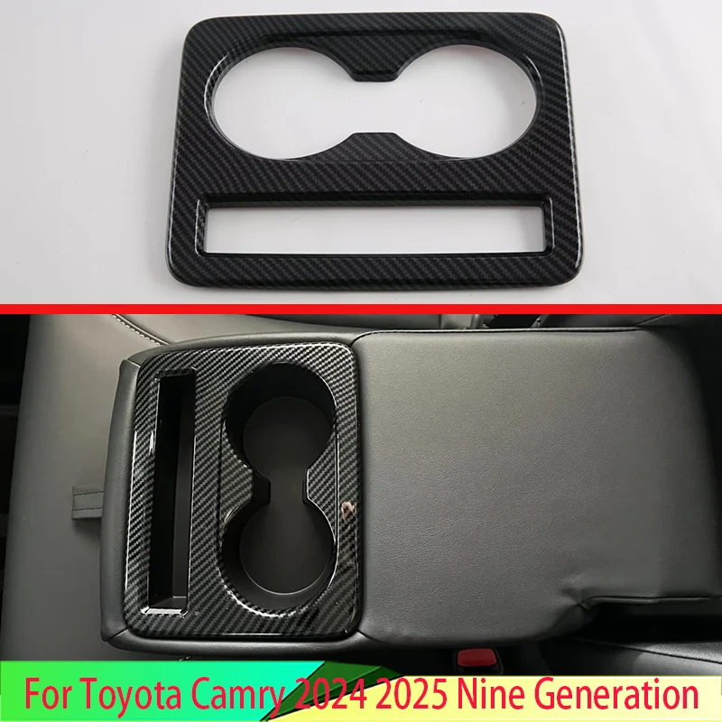 

For Toyota Camry 2024 2025 Nine Generation Carbon Fiber Style Rear Seat Drink Cup Holder Chrome Trim Cover Bezel Surround Frame
