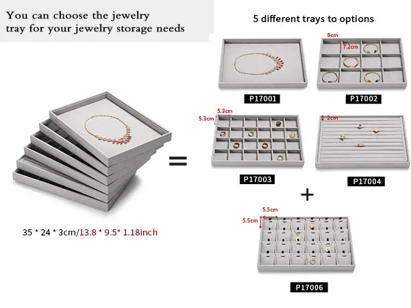 Oirlv Graues Schmucktablett für Ringe, Ohrringe, Armbänder, Halsketten, Ausstellungstablett, stapelbare Schublade, Schmuck-Organizer-Tablett für die Tischplatte – Detail 19
