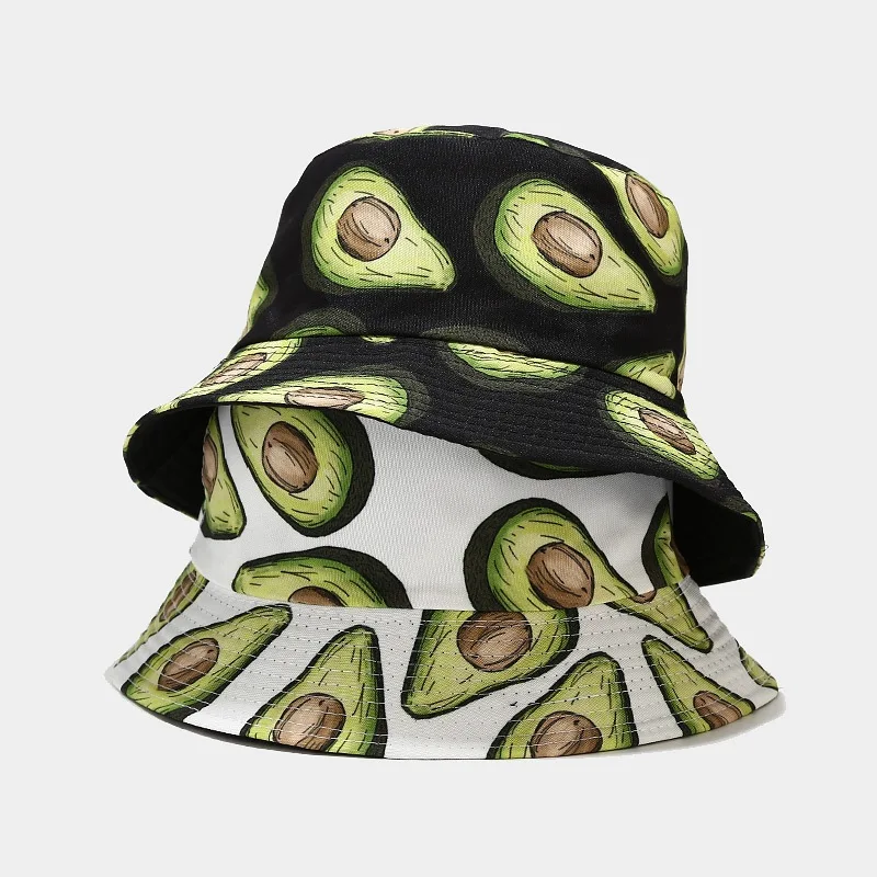 Kreative bedruckte Eimerkappe mit Fruchtmuster, Unisex, Freizeit-Fischerhut für den Außenbereich, Sommer-Strand-UV-Schutz-Sonnenhut, Panama-Bob – Detail 1