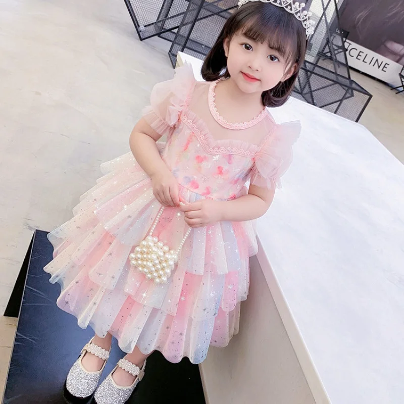 

Girls' Summer New Dress Little Girl Cute and Sweet Elsa's Princess Dress Western Style Birthday Performance Skirt Pdd