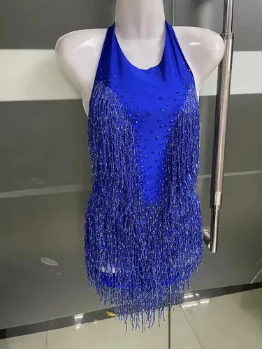 Imagen 2 del producto Traje de baile de fiesta para discoteca para mujer, ropa de escenario, leotardo Sexy con borlas, ropa de actuación, mono con flecos y diamantes de imitación brillantes