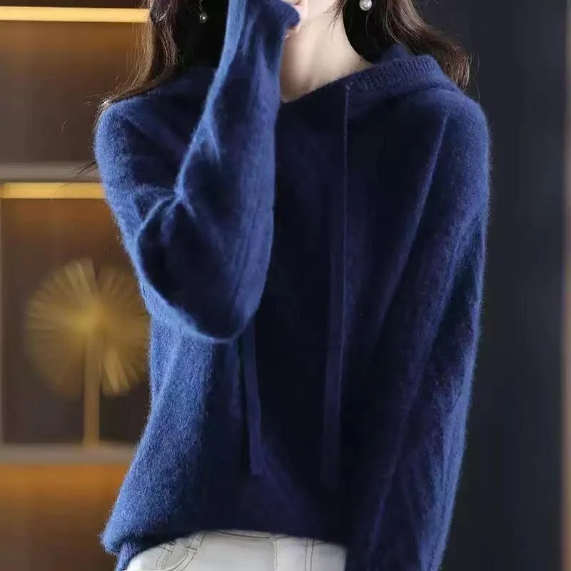 Pullover autumn and winter 2023 hooded knitwear fried dough twist sweater long sleeve women loose pullover knitting sweater