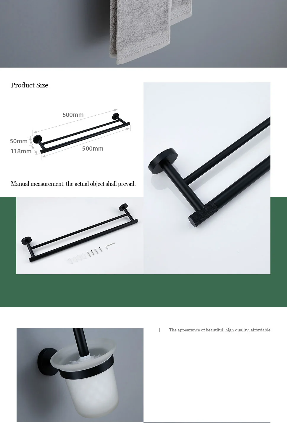 Matte Black Bathroom Accessories Brass Knurled Kit Paper Holder Towel Rack Shelf Single Towel Holder Toilet Brush Holder Hook