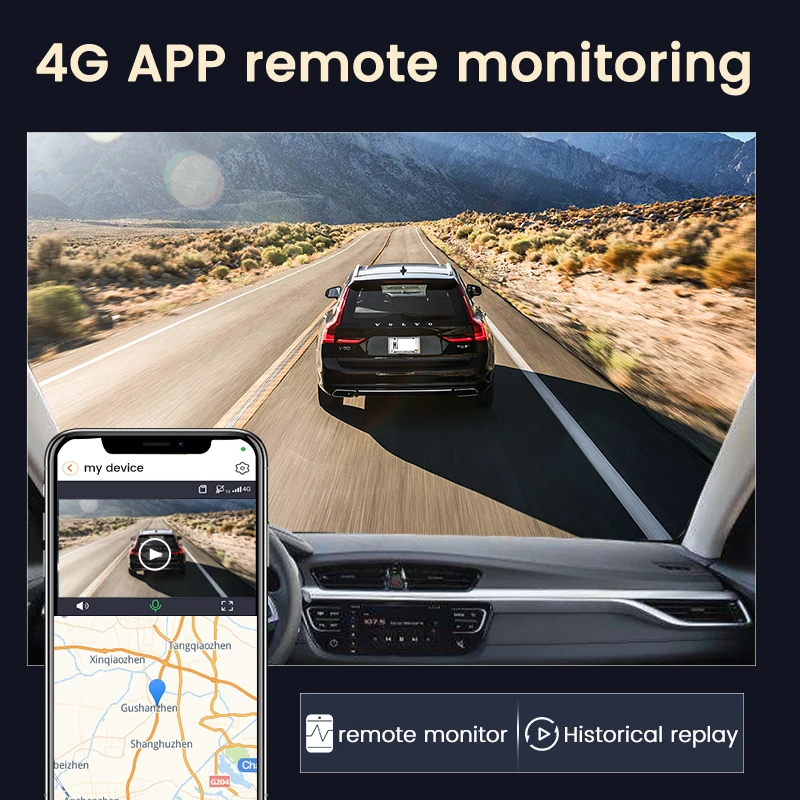 كاميرا داش كام 2K 4G 3 بوصة مع عدسة مزدوجة سجل واي فاي لتحديد المواقع تتبع مناسب للتحقق عن بعد في الفيديو المباشر على الهاتف كاميرا سيارة مزودة بالطاقة 12-24 فولت #4