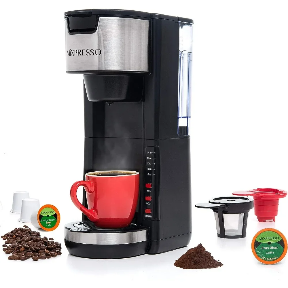 Compatible & Ground Coffee,Compact Coffee Maker Single Serve With 30 oz, 5 Brew Size and Adjustable Drip Tray (Black)