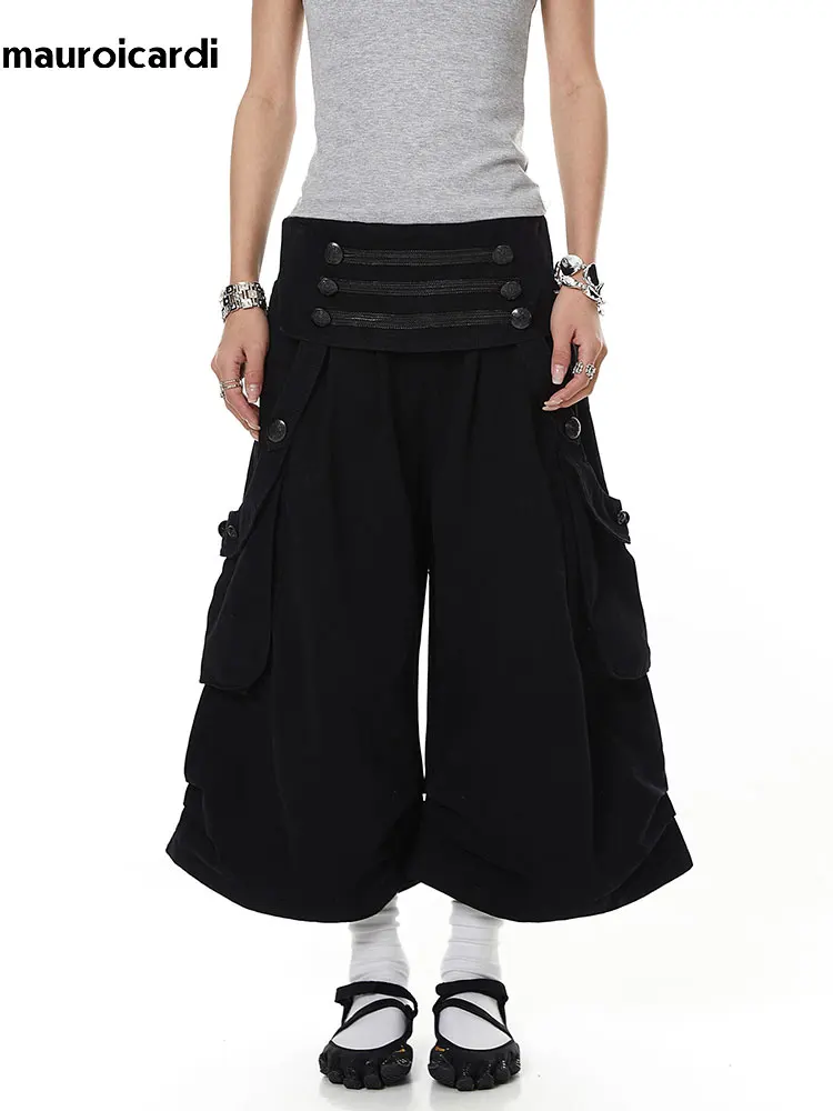 

Mauroicardi Spring Summer Baggy Cool Black Wide Leg Shorts for Men Loose Luxury Designer Calf-Length Pants Emo Menswear Clothes