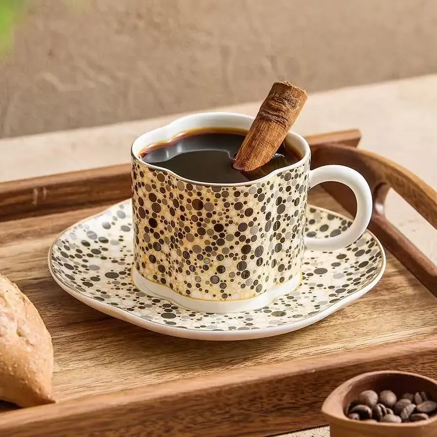 130ML Bone China Leopard Print Drinking Cup Saucer Set Household Breakfast Cup CoffeeCup Women's High Value Cup Mug Coffeeware