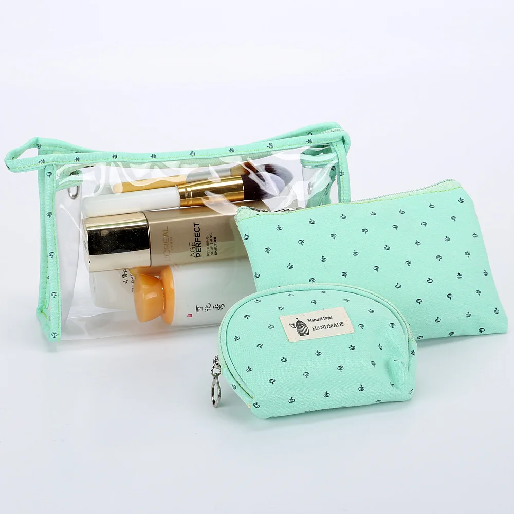 3 Pcs/Set Portable Women Travel Makeup Bag Zipped PVC Transparent Waterproof Cosmetics Container Storage Clutch Bags