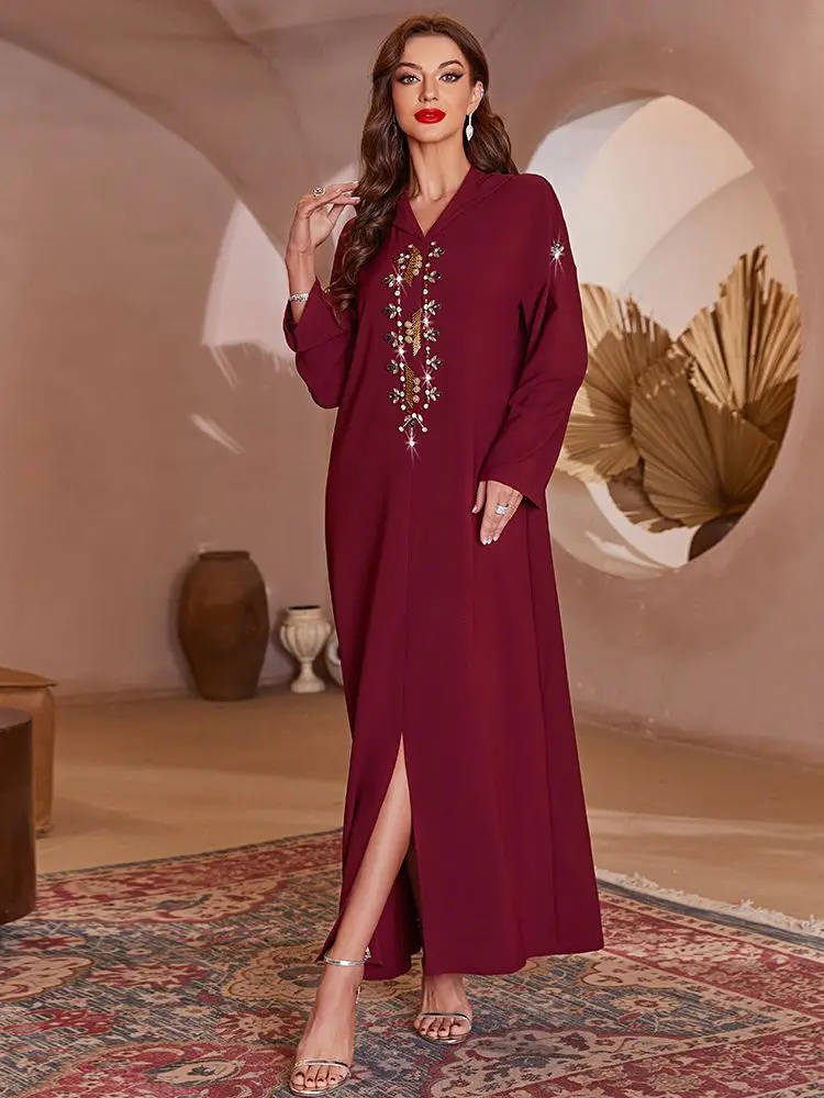 

Muslim Dress Ramadan Party Eid Mubarak Red Dubai Abaya Turkey Islam Arabic Long Evening Kaftans Women Prayer Longue Musulmane