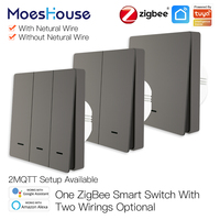 MoesHouse Tuya ZigBee Smart Light Switch No Neutral Wire No Capacitor Needed Smart Life 2/3 Way Works with Alexa Google Home