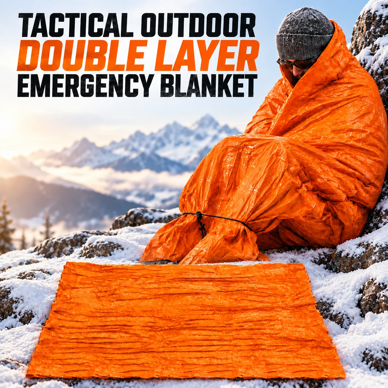 Tactical Double Layer Emergency Blanket Outdoor Thermal Survival Wrap Lightweight Portable Rescue Sheet for Outdoor Training Kit