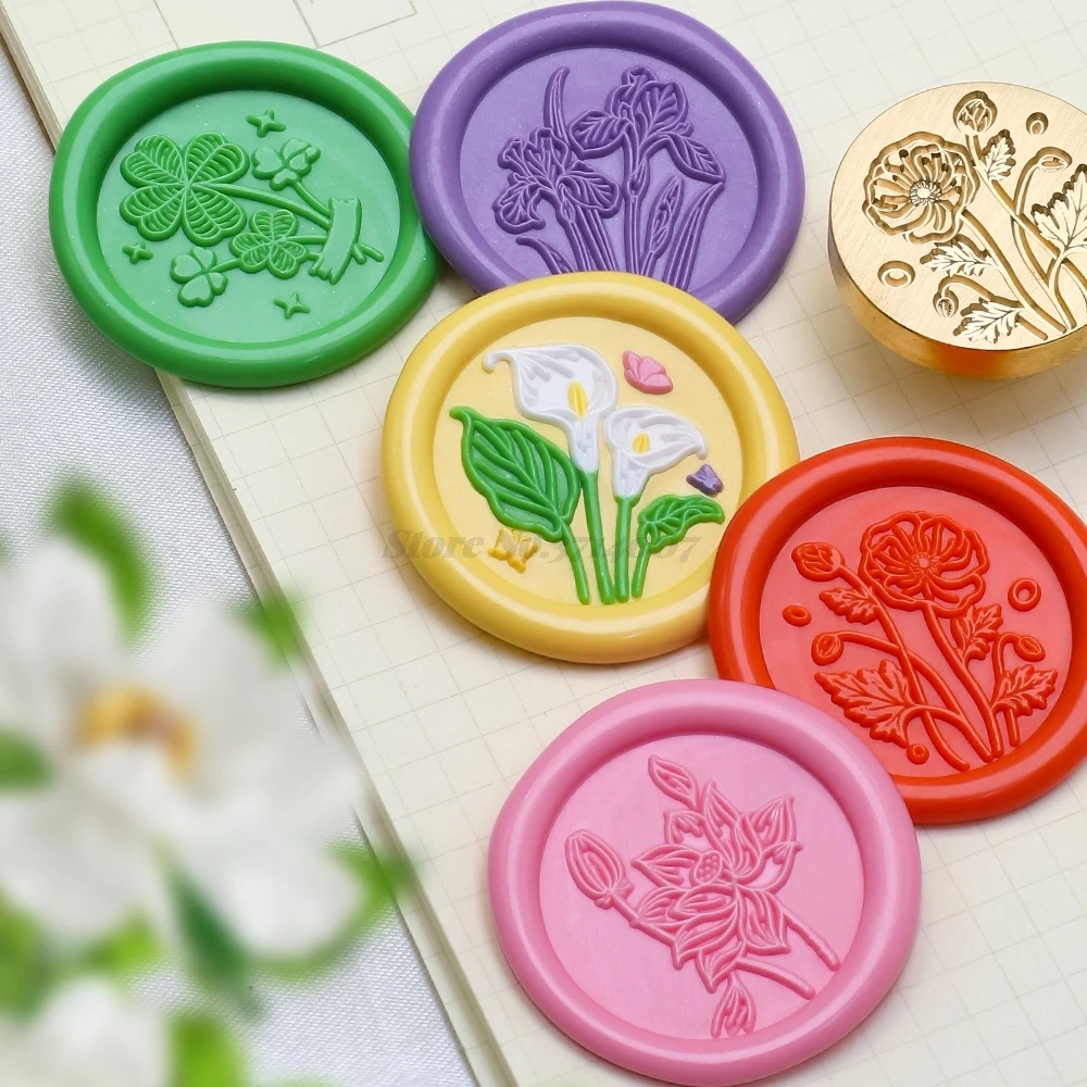 Botanical Wax Seal Stamp Heads Monstera Lily Chrysanthemum Succulent Hyacinth Tulip Peony Moth Orchid Calla Iris Designs