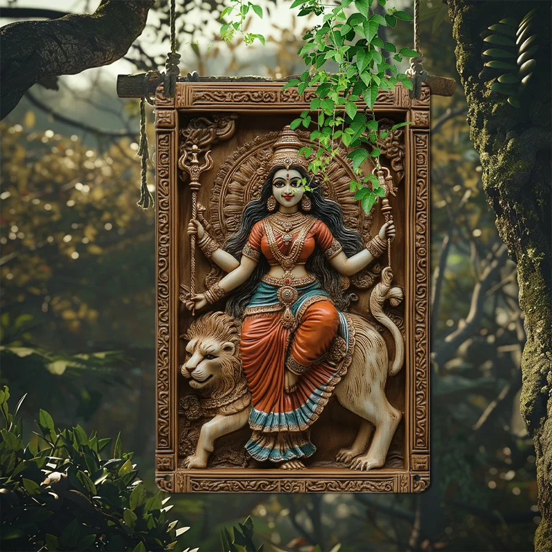

Aluminum Metal Wall Art: Magnificent Goddess Durga on Lion, Ideal for Hindu - Cultural Decor, 7.9x11.8" or 11.8x17.7"