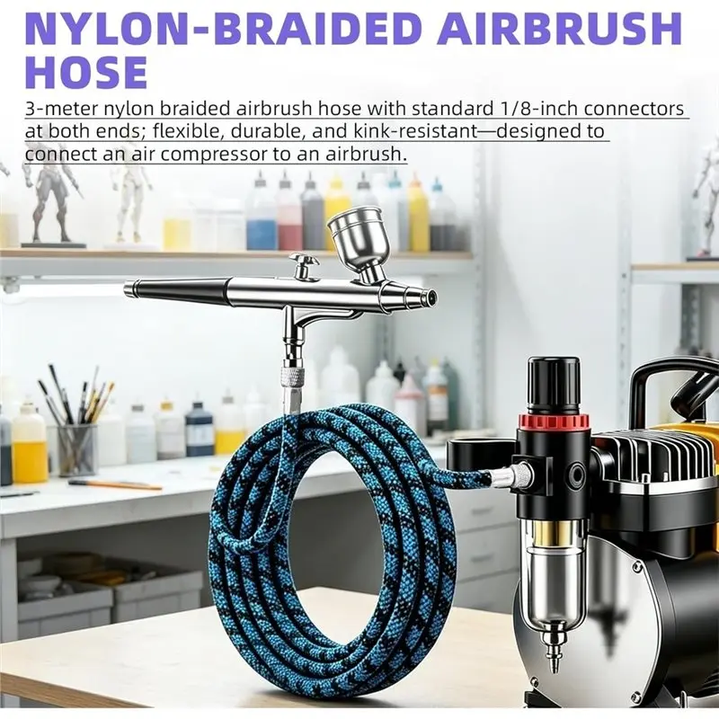 ABXF-Air Brush Hose Foot Blue Sprayer Hose Air Hose Quick Connect