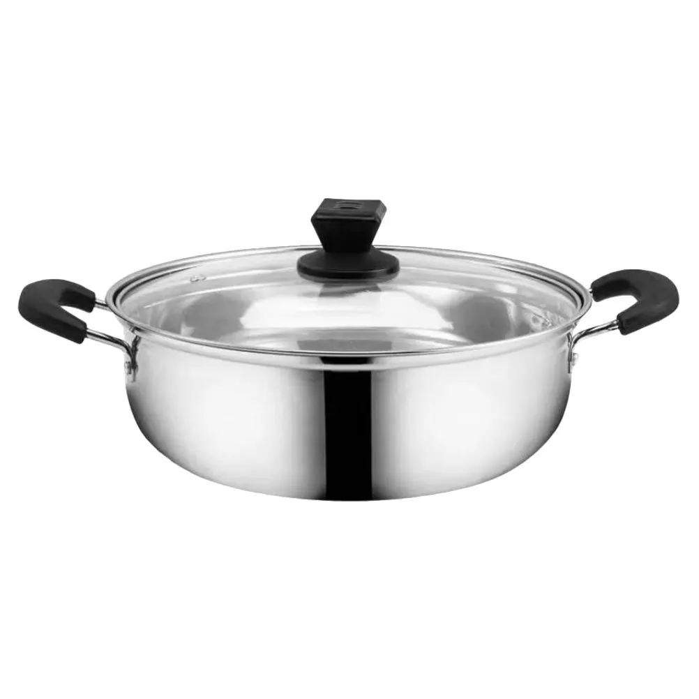 

Large Stainless Steel Hot Pot Double Handle Induction Soup Stock Pot For Stovetop Cooking Reusable Metal Pan Kitchen
