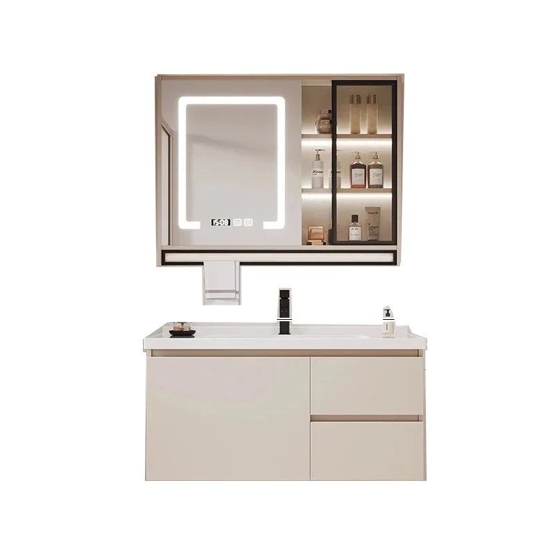

Minimalist Cream simple solid wood ceramic modern integrated smart bathroom cabinet