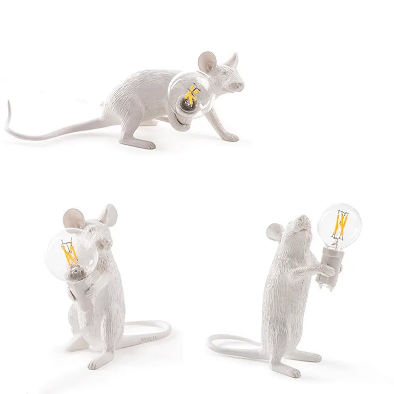 Wireless Mouse with LED Bulb Kawaii Mini Mouse Desktop Decorations Animal Night Light White/Black/Gold Mice Rats for Kids Gift