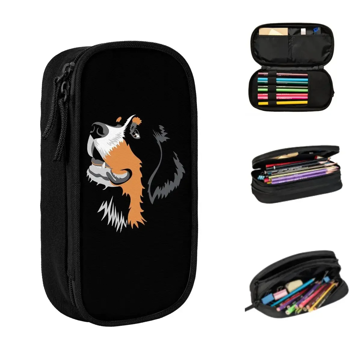 Bernese Mountain Dog Pencil Cases Large Storage Pen Bags Pen Box Pencil Pouch For Boys Girls Students Stationery School Office