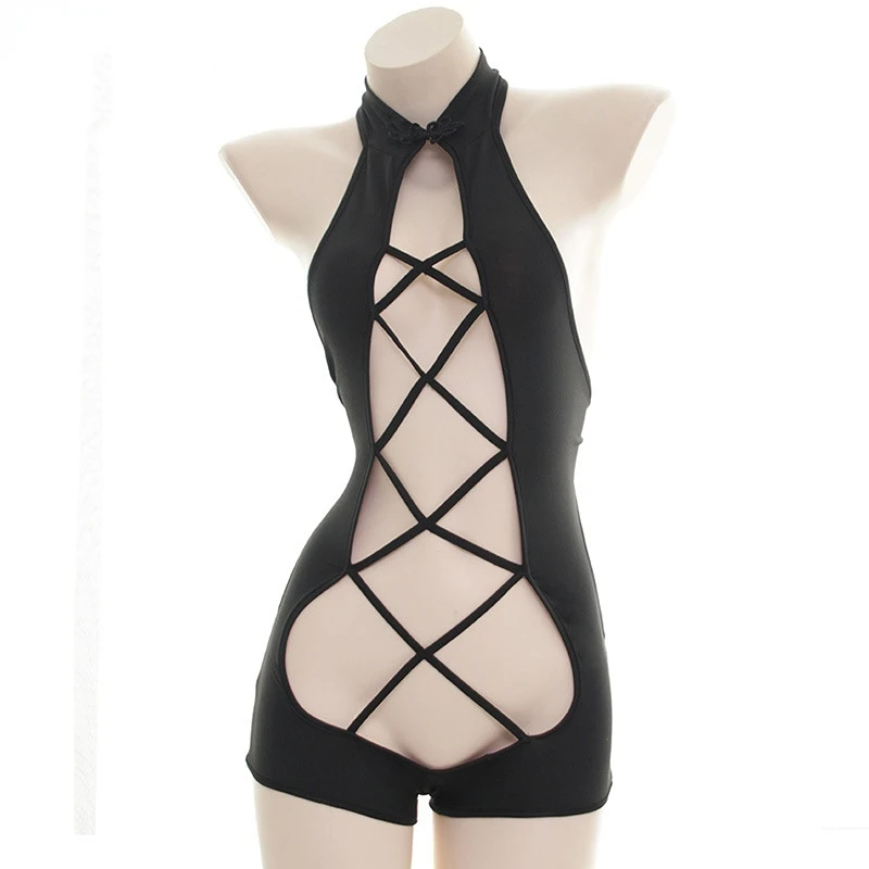 Anime Girl Cross Straps Hollow Halter Bodysuit Swimsuit Costume Women Swimwear Bodycon Uniform Temptation Lingerie Cosplay