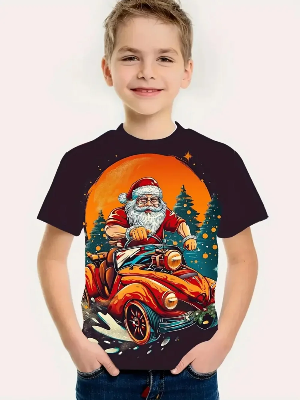 Roupas infantis papai noel impressão 3d camisetas para meninos manga curta criança camiseta natal casual meninas roupas de verão topos