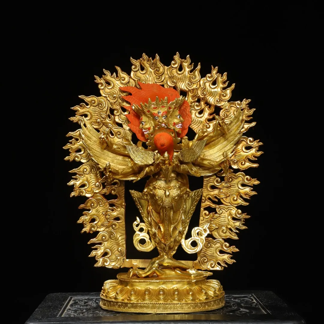 

17 "Старая бронза, позолоченная роспись, киноварь, Пума Ваджраяна, Будда, лотос, терраса, подсветка, стоячий Будда, зал поклонения