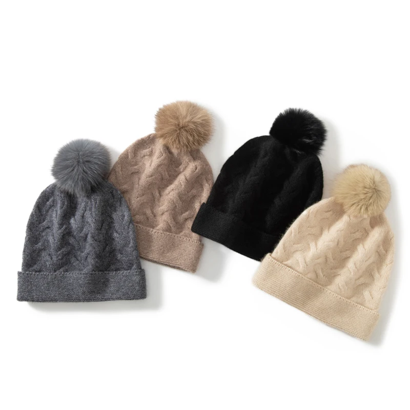 MERRILAMB Solid Color Cashmere Knitted cap Women Hat Winter Hat for Woman Casual Outdoor Keep Warm Cashmere Beanie Pom poms Caps