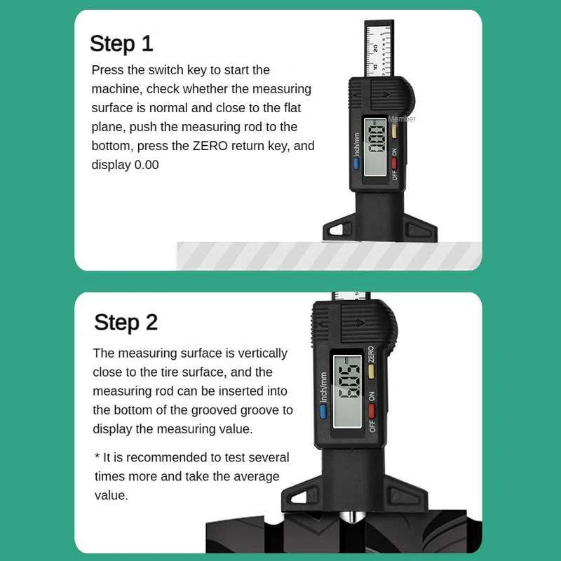 LCD Digital CarTyre Tire Tread Depth Gauge Tire Monitoring System Stainless Steel Caliper Depth Gauge Inspection Measurer Tools