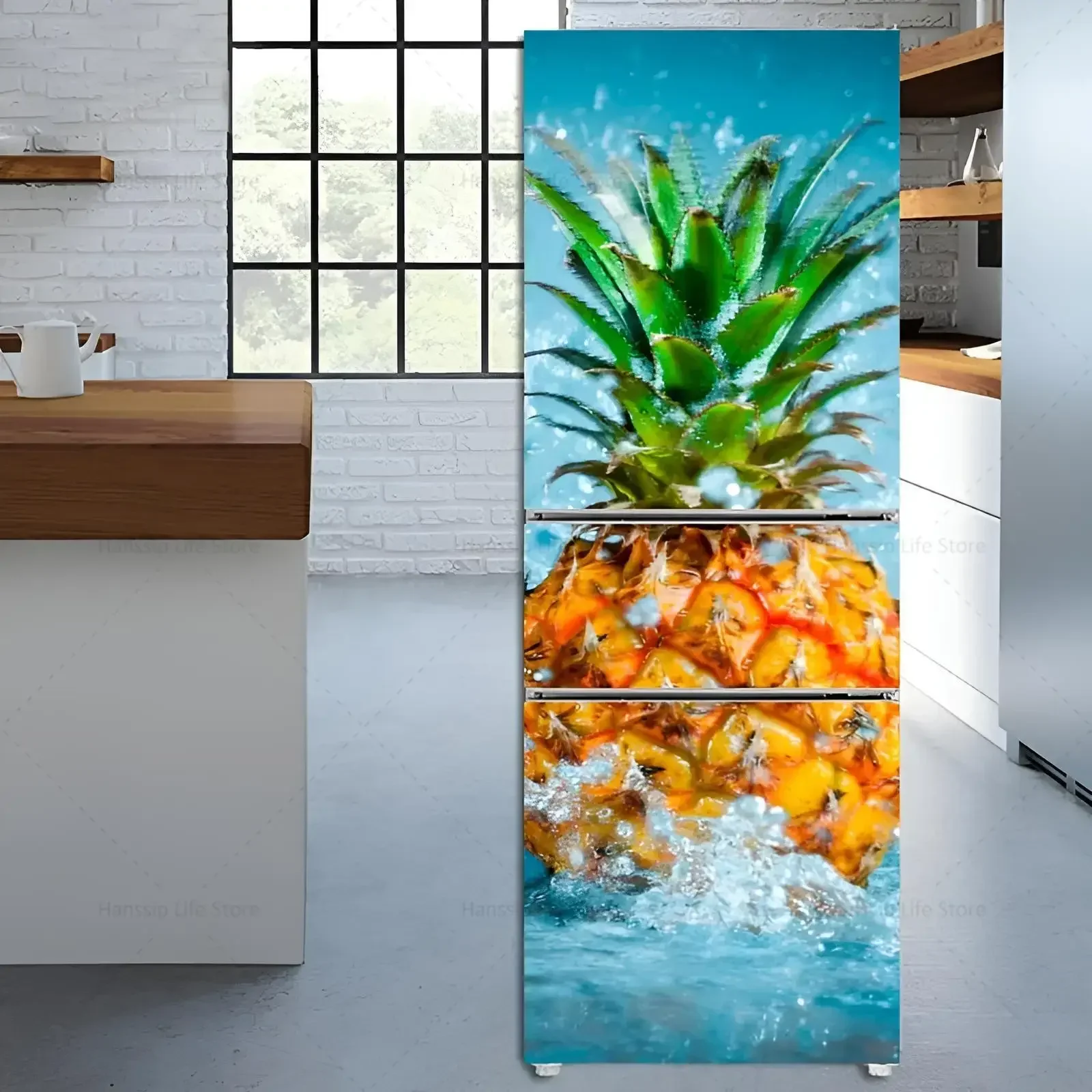 Delicious Fresh Fruit Printed Fridge Door Wrap Cover Kitchen Wallpaper Refrigerator Door Poster Strawberry Lemon Mural Decals