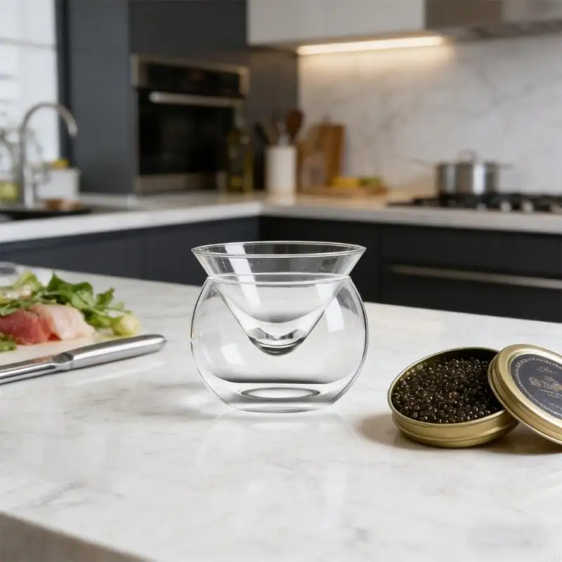 Clear Glass Caviar Serving Dish with Spoons Shatterproof Glass Serving Tray 55KF