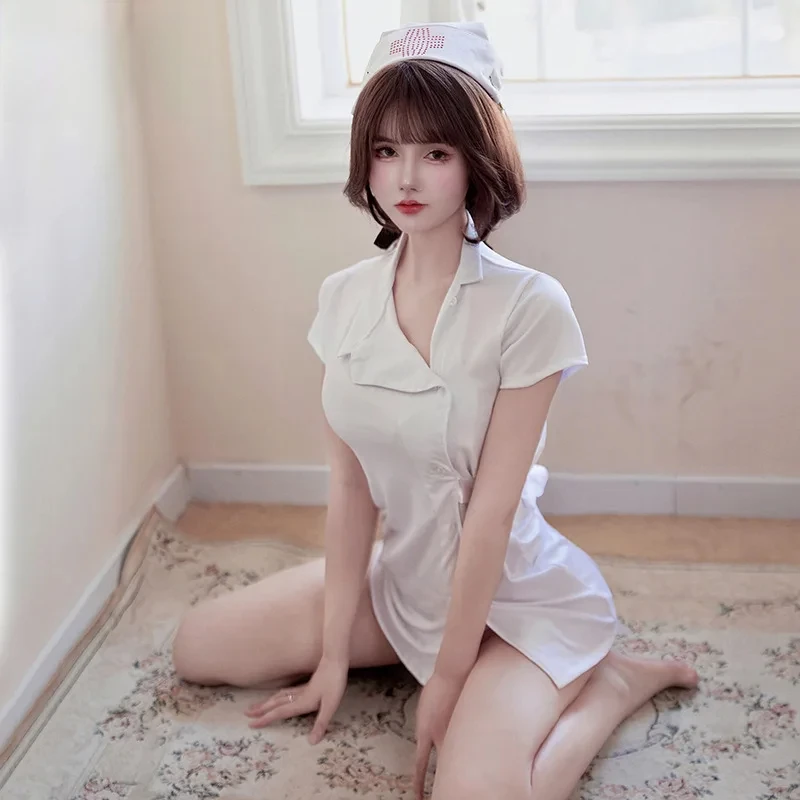 Diversão pequeno peito enfermeira uniforme tamanho grande rpg sexy sedutor blusas apaixonadas charme fino lado dividido erótico fino