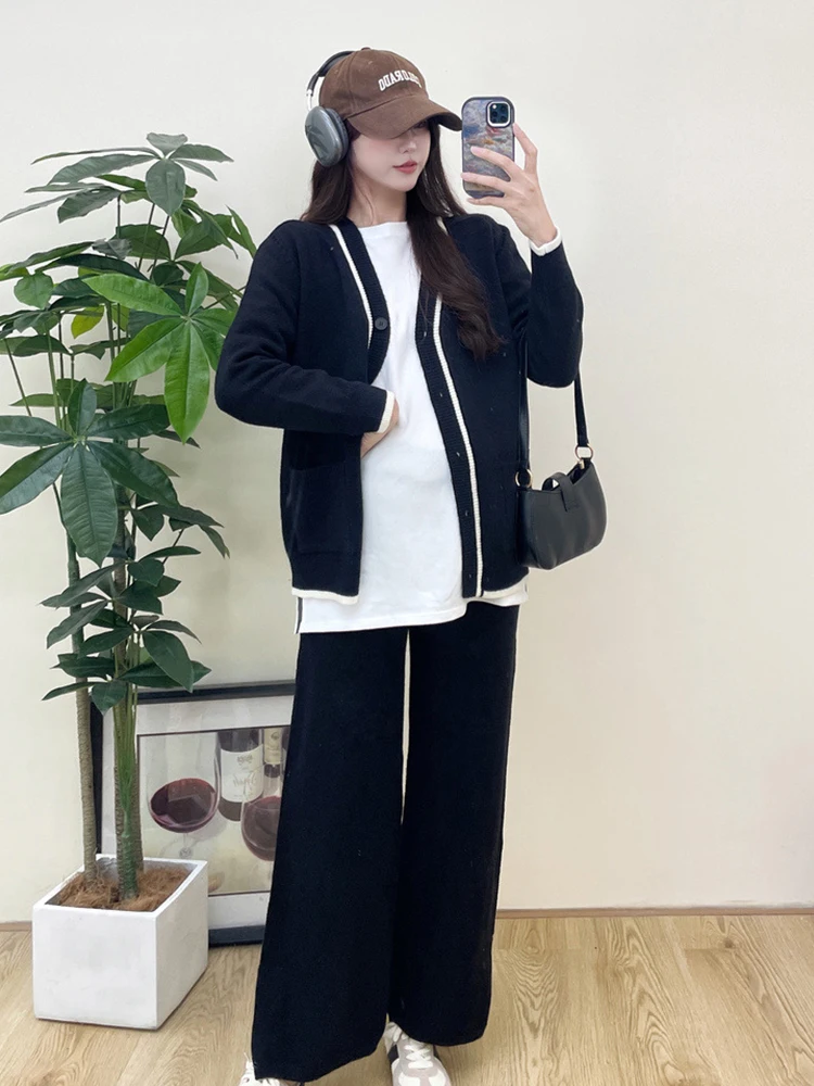 

Pregnant Mom Lazy Style Fashion Set Women's Autumn Winter Casual Sports Hoodie+Wide Leg Pants Twinset Maternity Sweatshirts Suit