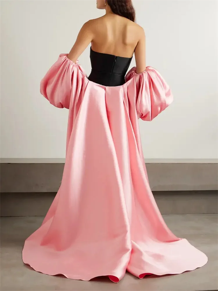 Pink Satin Evening Detachable Train With Puff Sleeves Morden Wedding Removable Skirt Prom Cape Overskirt Customized Burgundy