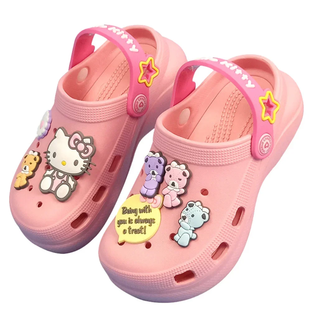 Hello Kitty Anime Girl Summer Sandals Hole Shoes Kawaii Sanrio Hollow Out Breathable Beach Slippers Cute Outdoor Non-Slip Shoes