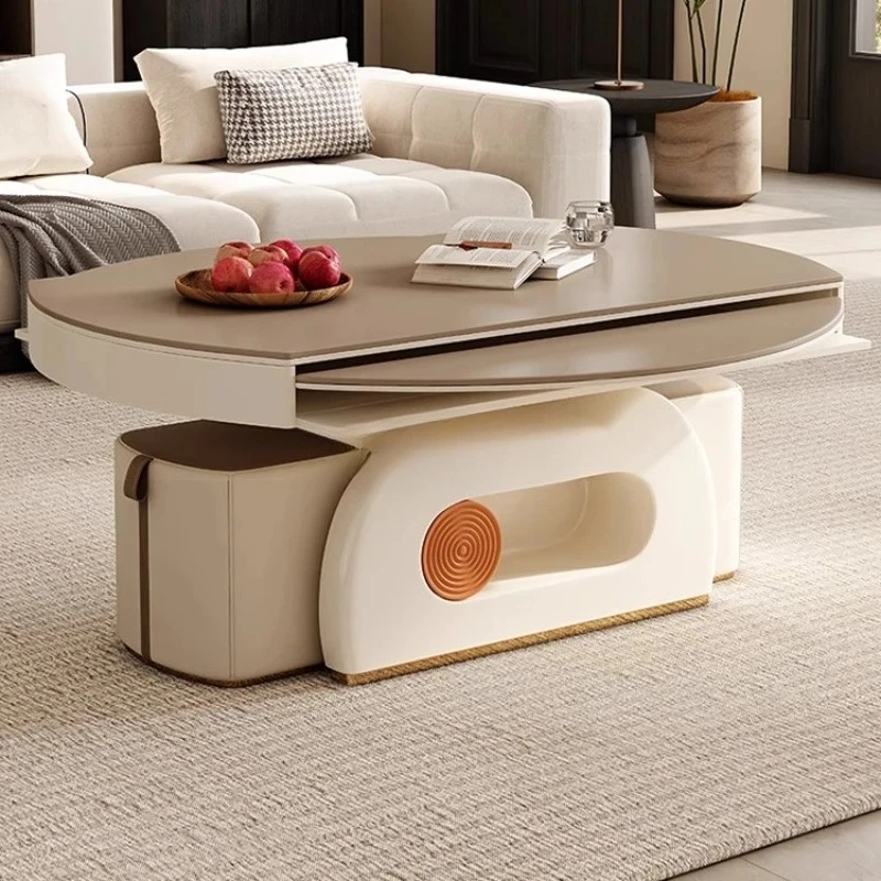 A square variable round rock slab dining table integrated dual-purpose living room small apartment induction cooker new mobile