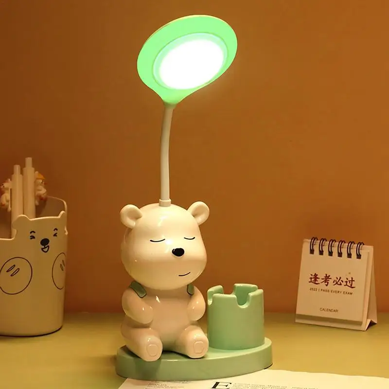 Cartoon Lamp With Pen Holder Cute Bear LED Desk Lamp With 360 Degrees Gooseneck Eye-Caring Study Light Room Accessory Bedside