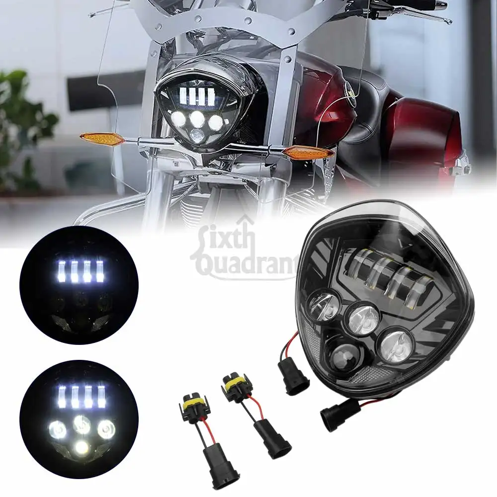 

Motorcycle 60W LED Headlight High Low Beam IP67 Black Aluminum Head Lamps for Victory Cross Country Magnum Ness 8-Ball 2008-2017