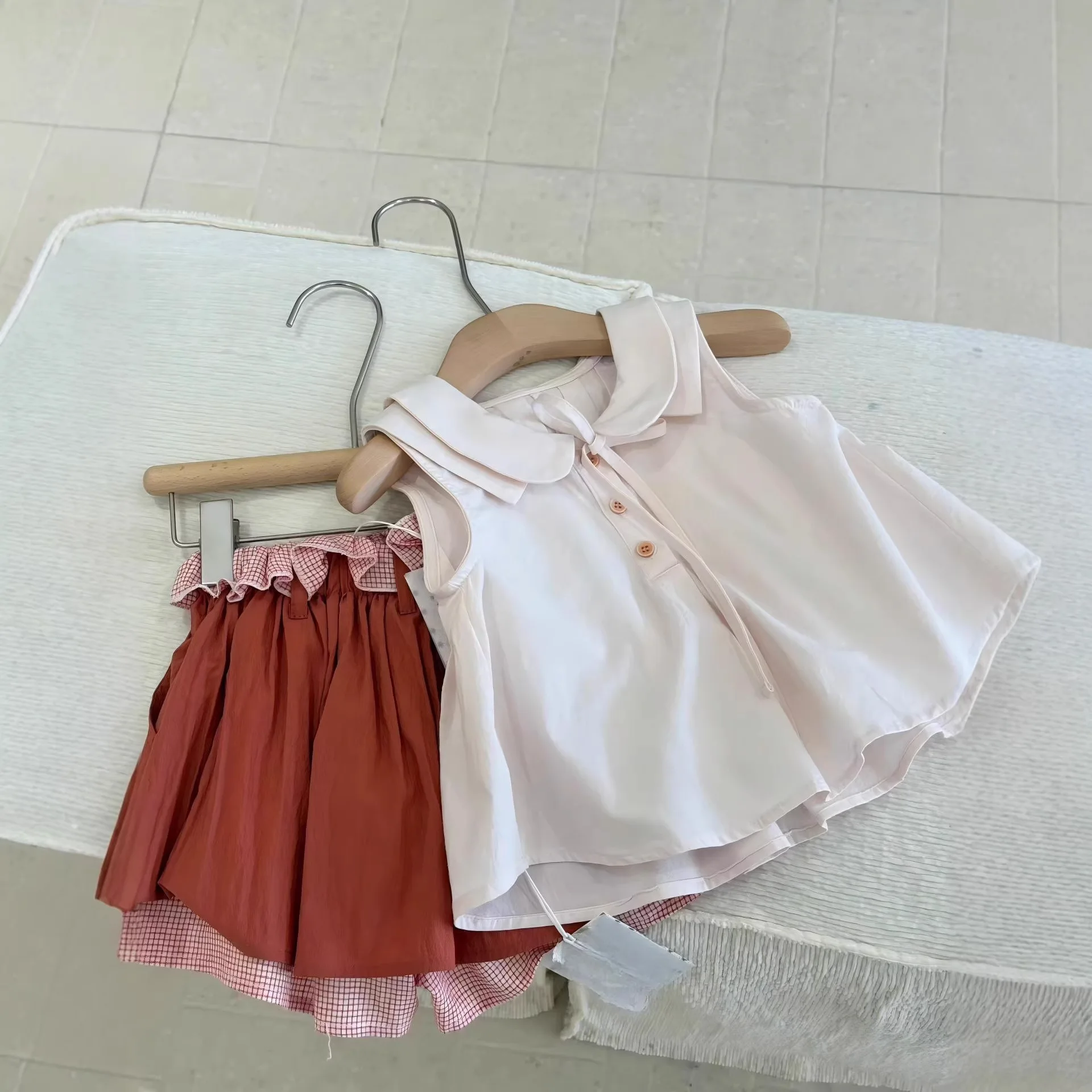 Children's Clothing 26 Summer New Girls Doll Shirt Fake Two-piece Culottes Two-piece Set