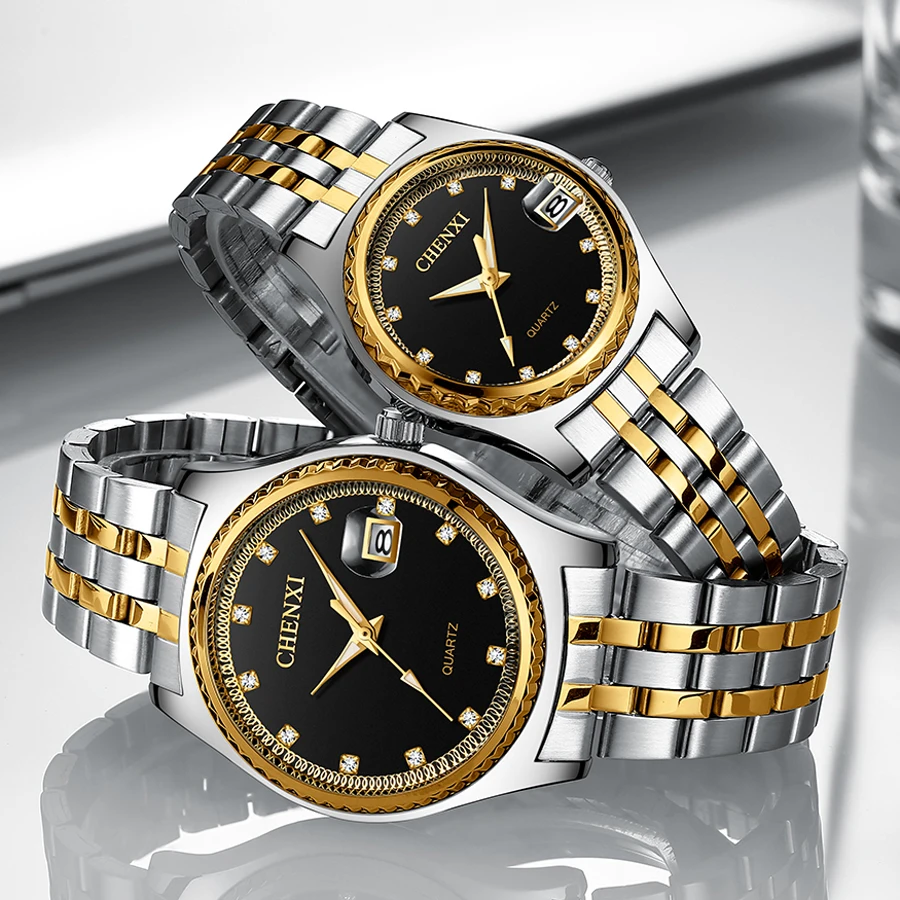 CHENXI Top Luxury Brand Couple Quartz Wrist Watch Men Business Man Stainless Steel Waterproof Calendar Watches Relogio Masculino
