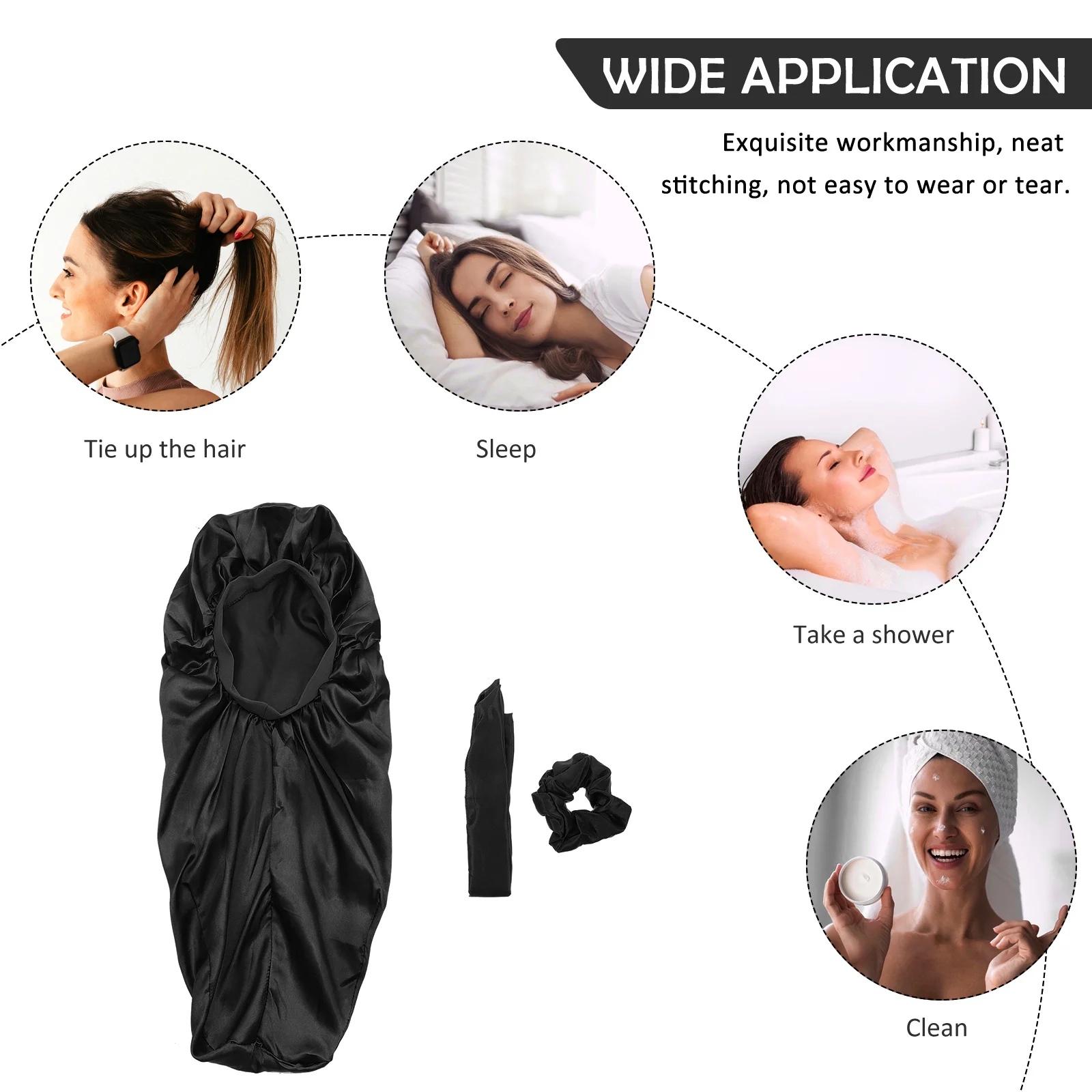 

3 pcs Long Tube Sleep Cap Wet Towel Wrap Headband For Women Thick Stylish Hair Rope Household Use Hair Care Tool