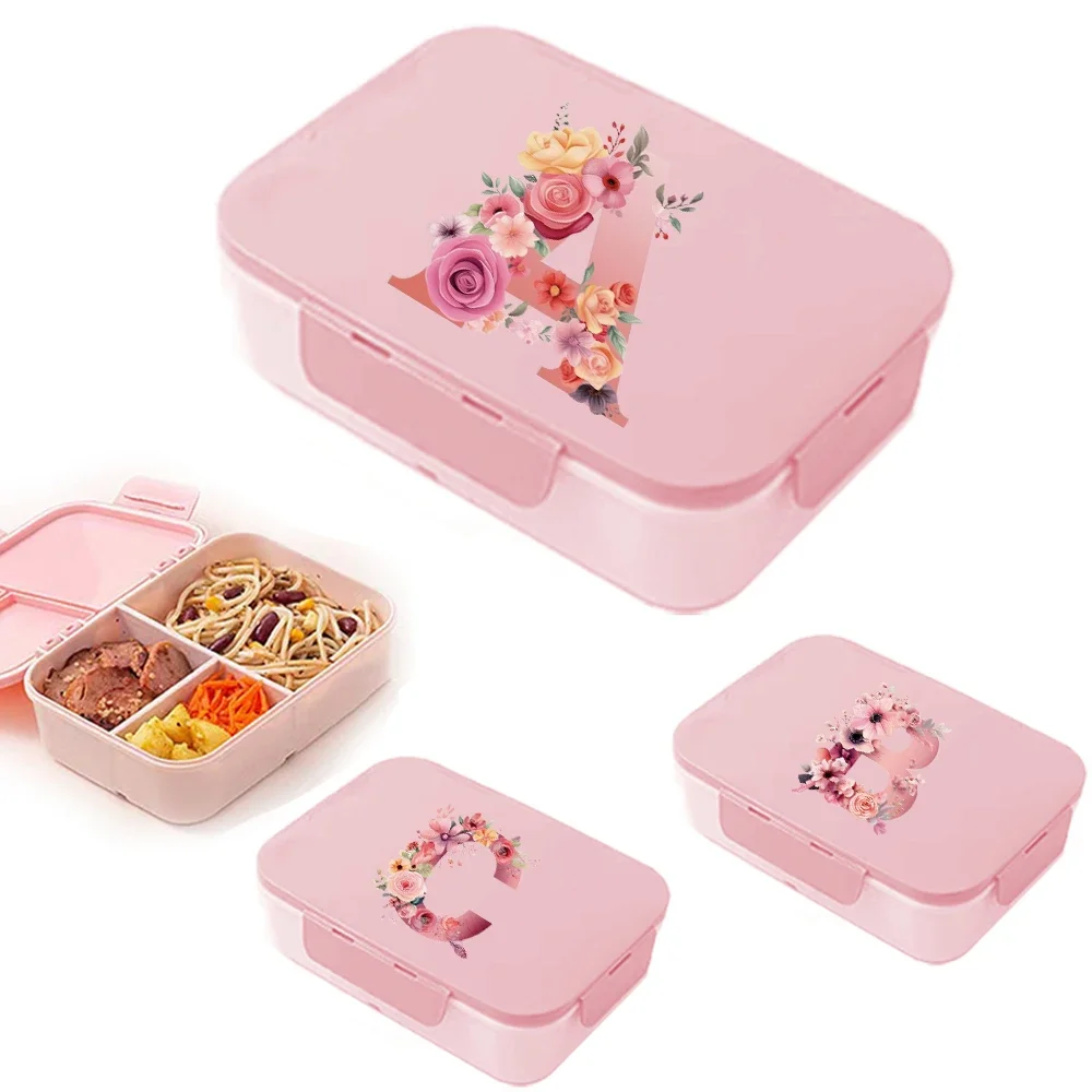 

Flip Cover Bento Box Sealed Lunch Box With Cutlery Waterproof Dining Lunch Box Fresh-Keeping Household Outdoor Pink Rose Pattern