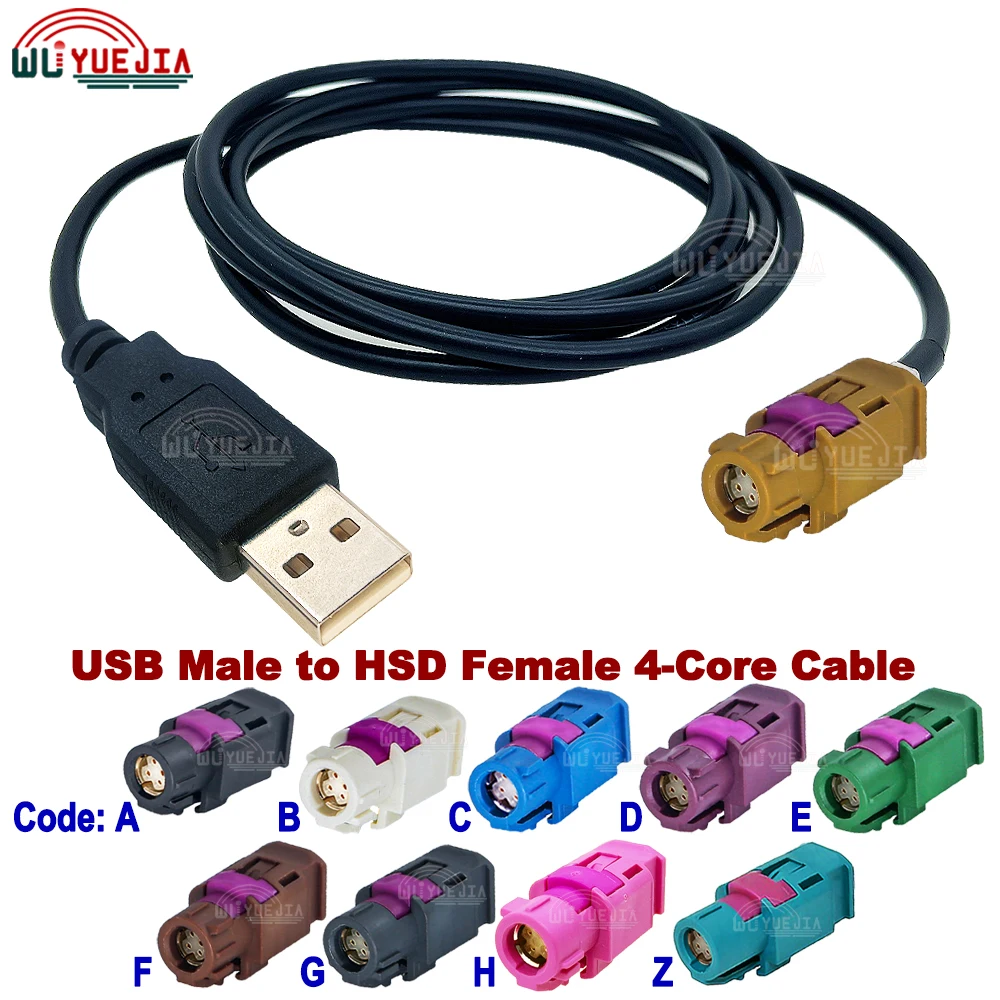 

USB to HSD Cable USB AM to HSD Code A/B/C/D/E/F/G/H/K/Z Female 4Pin Jack LVDS Cable For Mercedes Benz/Audi/VW/Bentley Car System