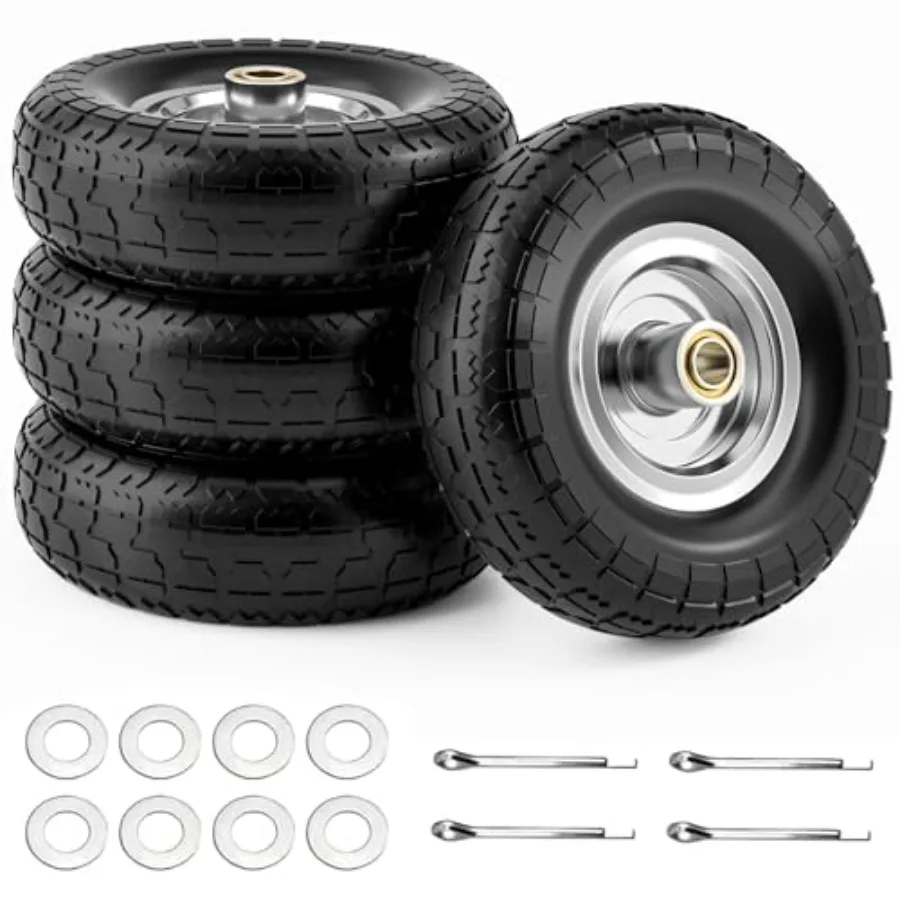 

10/3.50- Flat Free Tire and Wheel Pack 10" Solid PU Heavy Duty Tires with 300LB Load Capacity 5/8" Axle Bore Hole and." Offset