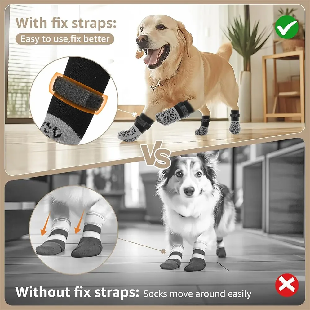4pcs Dog Paw Protectors Anti-Slip Boots with Traction Control Adjustable Socks ForAnti-Scratch, Double-Sided Anti-Slip Dog Socks - view 5