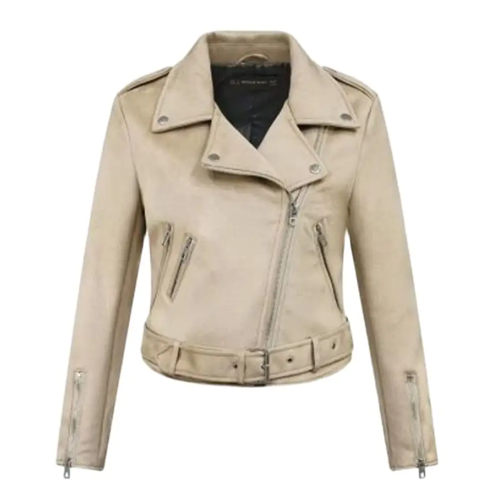 Women\'s Suede Motorcycle Jacket Female Leather Coat Short Moto and Biker Overcoat Hot Sale Autumn Spring