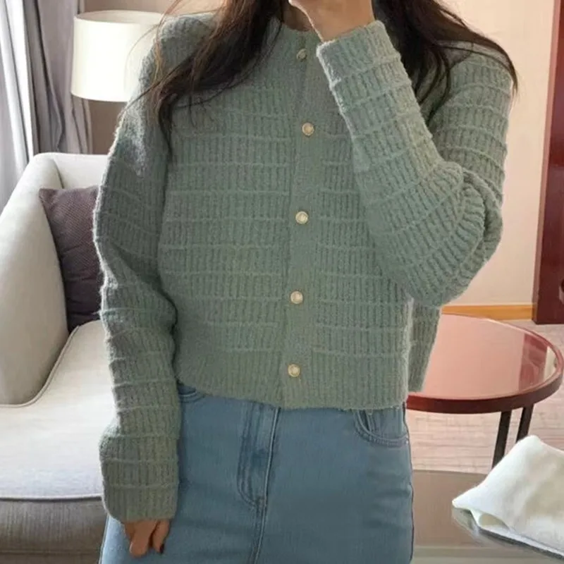 Tweed Knitted Cardigan For Wumen Long Sleeved Sweater Loose Fit Casual Solid Color Outer Wear Elegant Spring Autumn All-Match