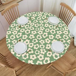 Vintage Groovy Flowers Round Fitted Table Cloth Cover Fitted Tablecloth with Elastic Round Tables Fits 40