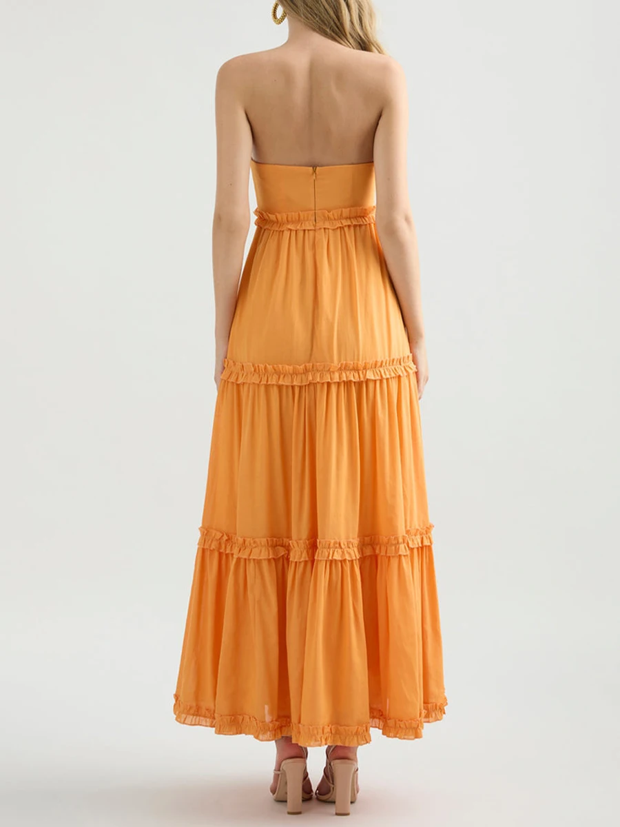 

Women Strapless A-Line Formal Dress Ruffle Hem Backless Evening Cocktail Wedding Party Dress